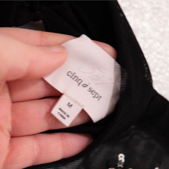 Cinq a Sept Shooting Star Mesh Turtleneck Top Black Embellished Sparkly NYE SZ M - Picture 8 of 9